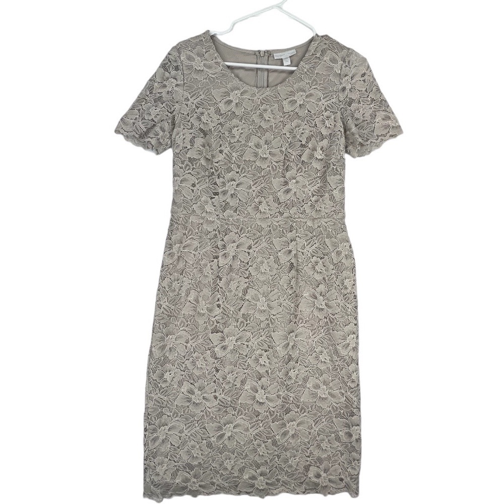 The White Company White Label Lace  Party Formal Neutral Mink Grey Sheath Shift
